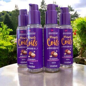4 Aussie Miracle Coils Nourishing Oil Cocoa Butter Macadamia Nut Oil 3.2 oz. ea.